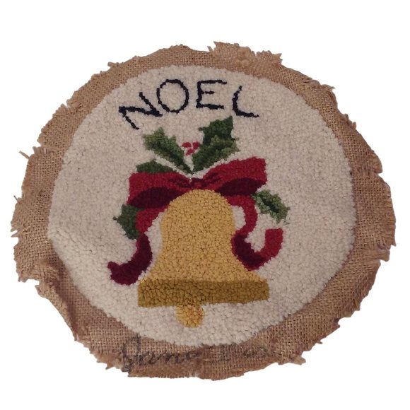 Vintage 80s Handmade Tapestry Needlework Christmas Decor NOEL Bell Needs Blocked - Picture 1 of 9